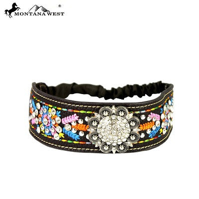 Montana West Embroidered Collection Headband ~ Silver Rhinestone Concho ~ Blue