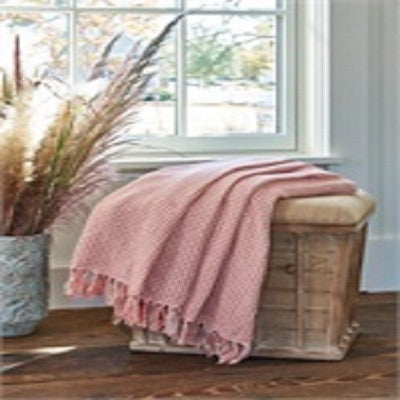 St Maarten Coral Check Jacquard Weave Cotton Throw