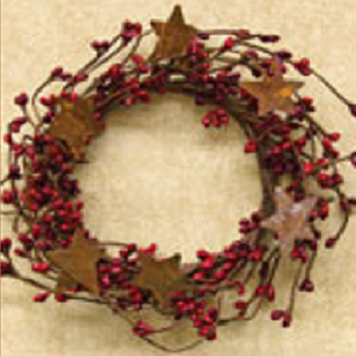 4 Inch Red Pip Berry & Rusty Star Candle Ring