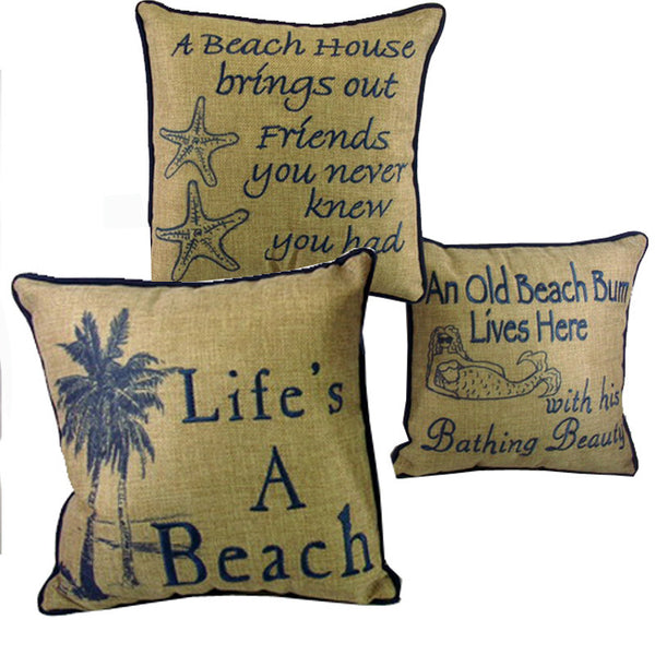 Canvas Seaside Pillow ~ 10 Inches