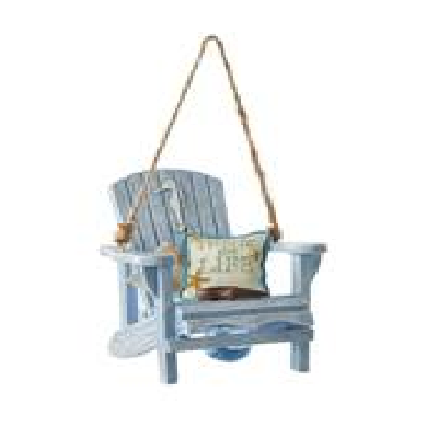 Kurt S. Adler Wooden Blue Beach Chair With Seahorse Ornament