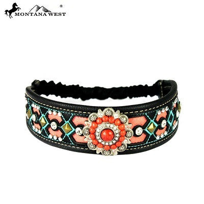 Montana West Embroidered Collection Headband ~ Floral Concho ~ Black