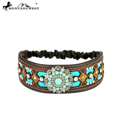 Montana West Embroidered Collection Headband ~ Floral Concho ~ Coffee