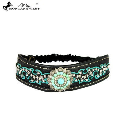 Montana West Embroidered Collection Headband ~ Boot Scroll Floral Concho ~ Teal