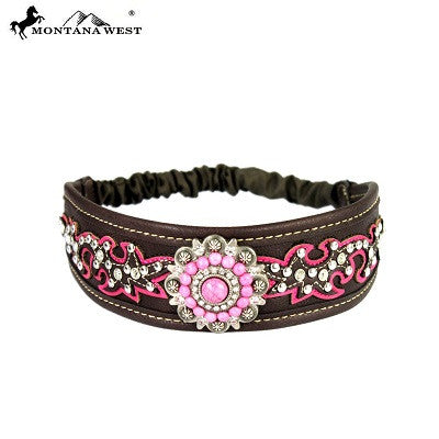 Montana West Embroidered Collection Headband ~ Boot Scroll Floral Concho ~ Pink