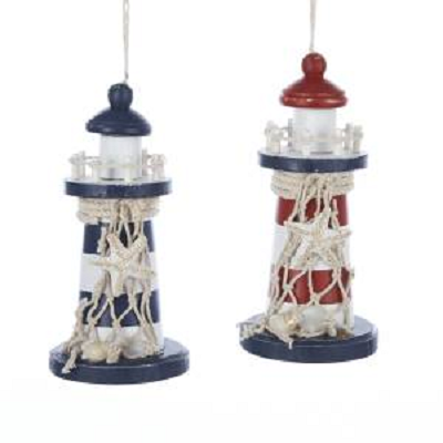 Kurt S. Adler Lighthouse With Fishnet & Starfish Ornaments