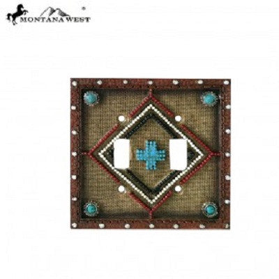 Montana West Leather-Like Aztec Design Double Switch Plate Cover