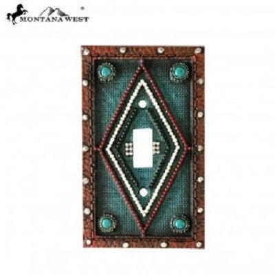 Montana West Leather Like Aztec Design Turquoise Color Single Switch Plate Cover