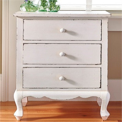White Distressed End Table With Drawers