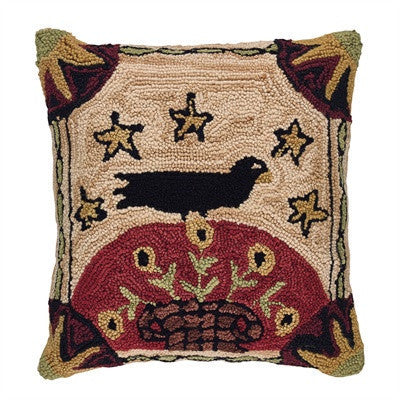 Folk Crow Hooked Pillow Cover