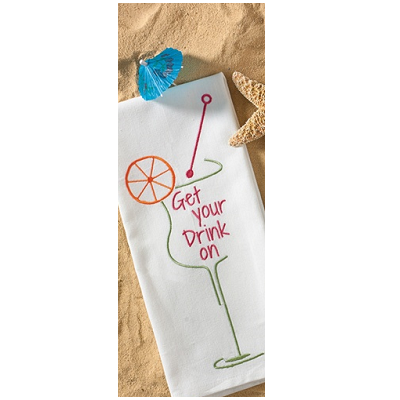 Get Your Drink On Embroidered Dish Towel