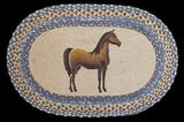 Horse Oval Shaped Hand Printed Rug