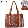 Montana West Concho Collection Concealed Handgun Tote ~ Geometric Studs & Tassels ~ Brown