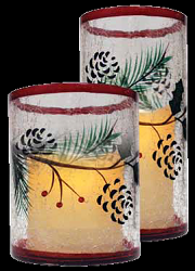 Winterberries Crackle Glass Flameless Candle
