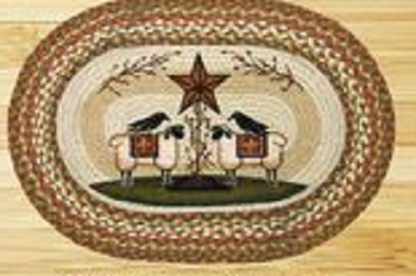 Primitive Sheep Crows & Star Oval Shaped Rug