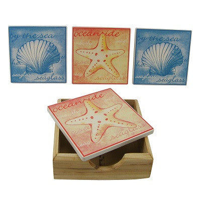 Starfish & Scallop Shell Coaster Set With Holder
