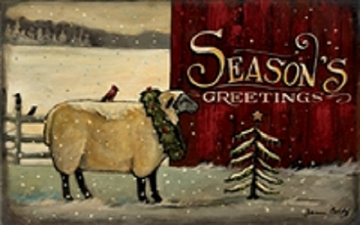 Seasons Greetings Primitive Sheep Floor Mat