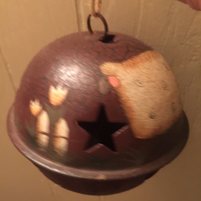Large Rusty Tin Bell with Painted Sheep Ornament