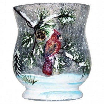 Winter Cardinal Crackle Glass Votive Cup